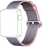 SELLERS360 Nylon Watch Woven Band Replacement Strap for Apple watch band Series 1 Series 2 iwatch (Pink/Midnight Blue 42mm)