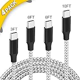 USB Type C Cable,4 Pack 3FT 6FT 6FT 10FT Nylon Braided Fast Charging Data Sync USB C Cable Compatible with Galaxy S9 S8 Plus Note 9,Moto Z Z2,LG V20 G5 G6,Google Pixel XL, Nintendo Switch(Gray&amp;White)