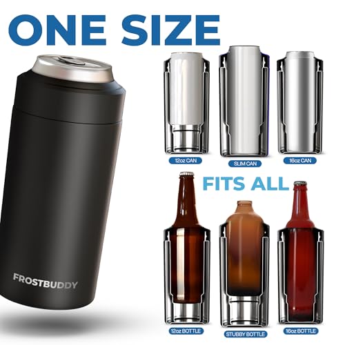 Frost Buddy Universal Can Cooler - Fits Slim Cans, 12 & 16oz (MatteBlack) | 20x colder, cold up to 24 hrs | Sleek, lightweight design | Premium build quality