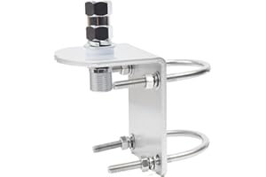HYSHIKRA Universal Aluminum Heavy Duty Antenna Mount, Outdoor Antenna Pole Mast Mount Bracket with U-Bolts and CB Adapter for 3/8-24 Stud Cellular Trucker Antenna (10MM Center of Hole)