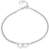 Vanbelle Sterling Silver Jewelry - Rhodium Plated with 925 Stamp - Interlinked Couple Hearts Anklet - Elegant handcrafted Chain Anklet for Women - 9" long + 1" extender
