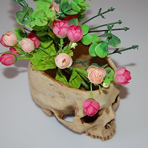 image for Homyl Resin Skull Head Design Flower Pot Planter Container Replica Ske