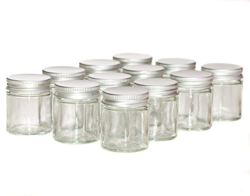 PACK of 12-30ml CLEAR GLASS Jars with SILVER Lids for Aromatherapy Blends/Creams