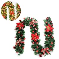 newwyt 8.56ft Christmas Garland Fireplace Stairs Gold Baubles Flowers Xmas Tree Decoration