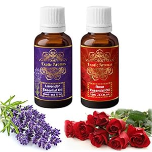 Exotic Aromas Lavender Essential Oil & Rose Oil, Pack of 2