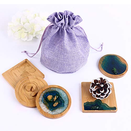 LET'S RESIN Wooden Coaster Molds, 5PCS Epoxy Resin Molds for Wooden Coasters, Square/Round Style (Side Length/Diameter 3.54"), Wooden Resin Molds for Crafts DIY, Coasters Making - Thumbnail 2
