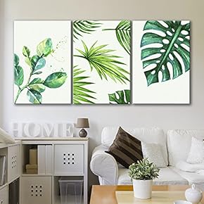 Style Green Tropical Leaves Wall Decor x3 Panels