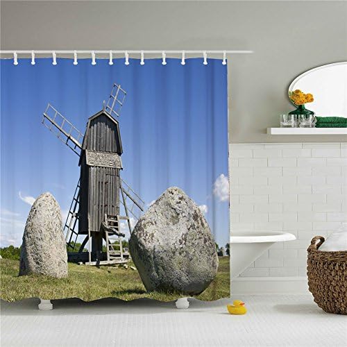 Shower Curtain Clear Windmills For Bathroom Decoration 66x72 Inch