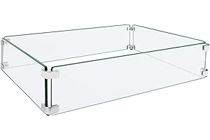 vchin Fire Pit Wind Guard, 31.5"x14.5"x6" Glass Wind Guard for Fire Pit Square Table, Made of Clear Tempered Glass, Set with Assembly Instructions, Easy to Install