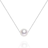 AAAA Single Pearl Necklace Sterling Silver Freshwater Cultured Pearl Pendant Necklace for Mom Wife Girlfriend Jewelry for Women 16", 17.5"