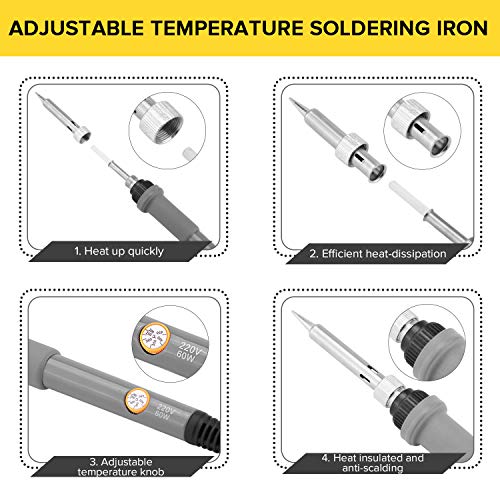 Soldering Iron Kit-Turnraise Soldering Iron 60 W Adjustable,Stand,Digital Multimeter,Soldering Iron Tip Set,Screwdriver,Desoldering Pump,Wire Cutter,Solder Wire,Solder Wire,Tweezers - [110 V, US Plug]