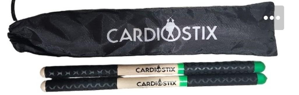 CardioStix 8.5oz per set Bundle Highest-Weighted Double Grip(1 PAIR) Premium American Hickory Wood Cardio Drum Sticks | Drumming, Fitness, Aerobic Class, Exercises(Green w/bag)