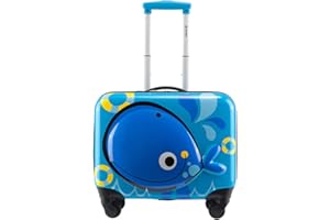 GinzaTravel 3D Little Whale Cute Children's Luggage Sit and Ride Trolley Case 18-inch Universal Wheel Travel Case for Boys and Girls