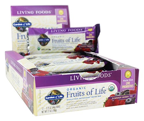 Garden of Life Organic Fruits of Life Whole Food Fruit and Veggie Bars with Fiber and Organic Fruits, Vegetarian, 64g bars (12 per carton)
