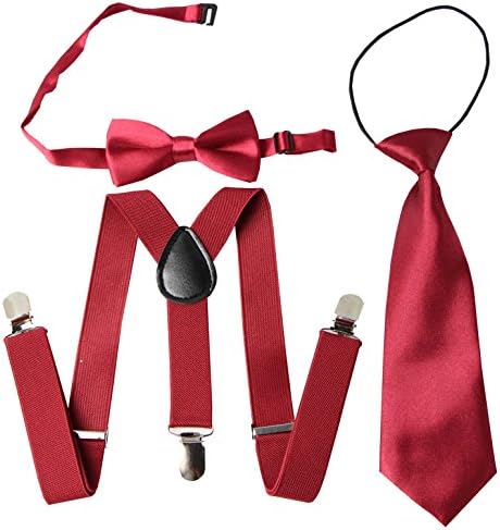 Keywin Baby Kids Boys Girls Toddler Tuxedo Adjustable Suspender &amp; Bow Tie Set Matching Necktie (Burgundy)