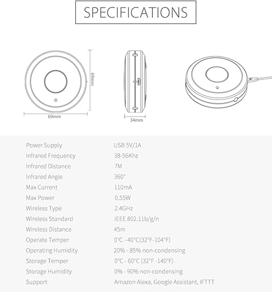 Skecten Control Remoto IR WiFi Control Remoto Inteligente Wi Fi 2 4Ghz Control de la aplicacin Tuya Smart Life Compatible con Alexa Google Home para Aire AcondicionadoTVVentilador