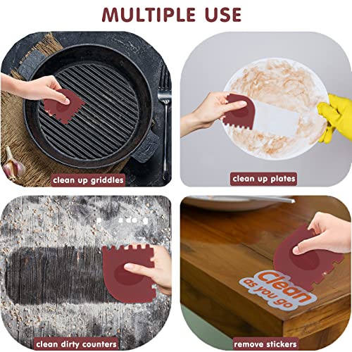 TMEDW Grill Pan Scraper, Cast Iron Scraper with Built-in Magnet and Thumb Rest, Durable Pot Scraper, Pan Scraper Plastic for Cast Iron Skillets, Grill Pan, Griddles and More, Red and Black, 4 Pack