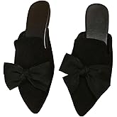 Verdusa Mules for Women Bow Dressy Pointed Toe Flat Shoes Backless Loafers Slide Sandals Casual Slides Work Shoes