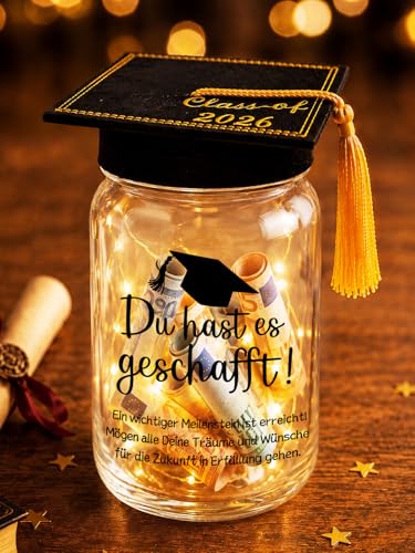TUZELITA Original Passed Exam Gift, LED Bottle Light Graduation Money Gifts Packaging with Graduate Hat - Gift Box for ABI, Bachelor, Master Graduation Gift Du hast es Geschafft