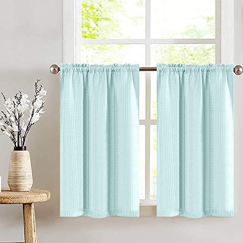 Lazzzy Light Teal Waterproof Small Window Aqua Curtains For Kitchen Waffle Woven Textured Short Curtains For Bathroom Window Covering For Kitchen 1 Pair 45 Buy Online At Best Price In Uae