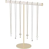 Pangkeep T-Bar Necklace Holder,Jewelry Chains Display Stand for Selling,Velvet Necklace Organizer Stand for Show,Jewelry Tower Tree (Beige)