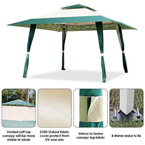 FDInspiration Green 13x13FT Pop Up Outdoor Companion Folding Shelter Tent Patio Gazebo Canopy Awning Sun Shade w/Carry Bag with Ebook