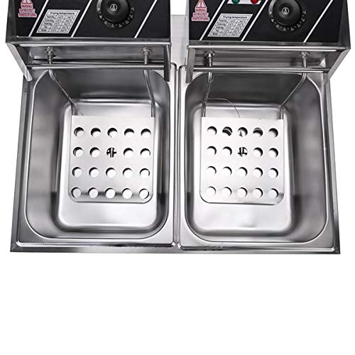 Heavy Duty Deep Fryer, 12.7QT/12L Stainless Steel Large Double Cylinder Electric Fryers with Removable Basket and Professional Heating Element, 110V/5000W Max US Plug (12L)