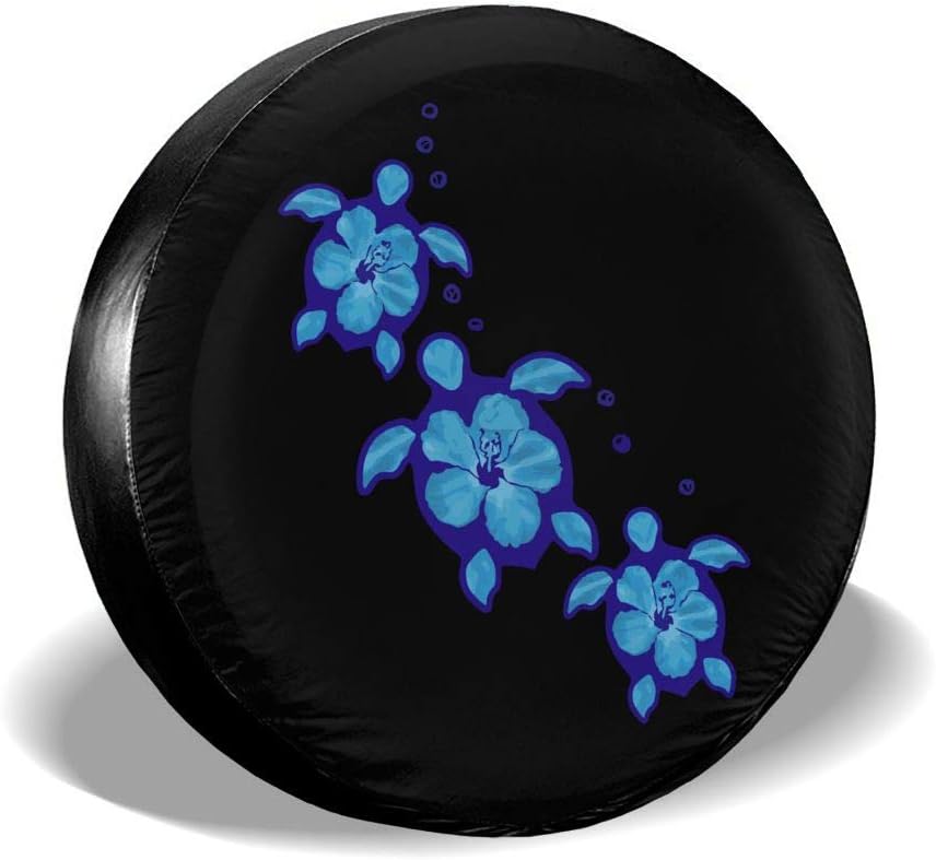 So5Fan Universal Fit Tire Cover,Blue Honu Hibiscus Turtles