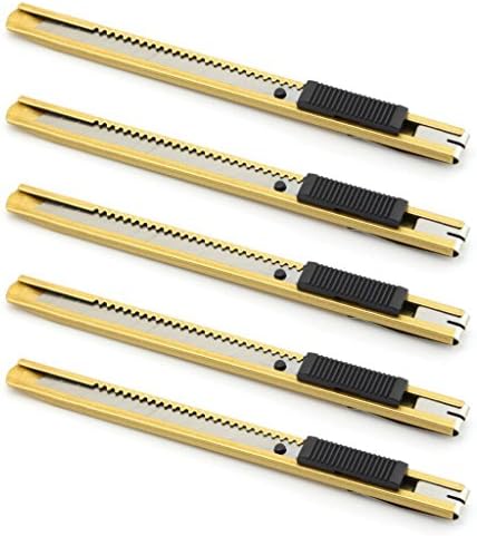 Golden 5 Pcs Auto-lock Utility Knife Cutter Ideal For Craft Hobbyists And Artists, Office Or Home Usage. Designed Right Left Handed Use.