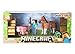Minecraft Figure Set Overworld Saddle Pack (Steve w/Whip Chestnut Horse , Pig w/Saddle , 2 x hay Bale , 2 x Grass Blocks)