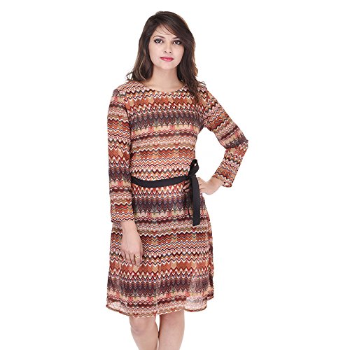 saarvi fashion women's crepe a-line dress (orange)