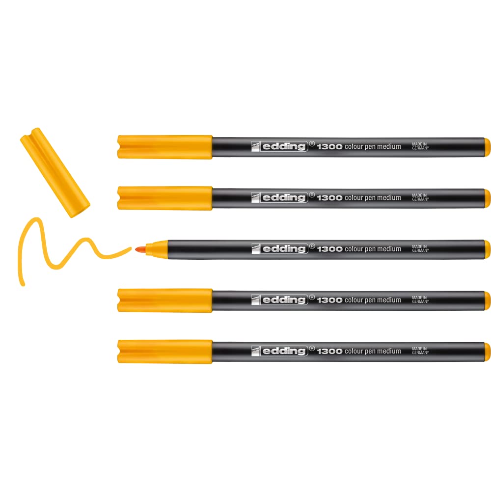 edding 1300 colour pen medium - brilliant yellow - 10 pens - round nib 2 mm - felt pen for drawing and writing - felt pen for school, mandalas, bullet journals