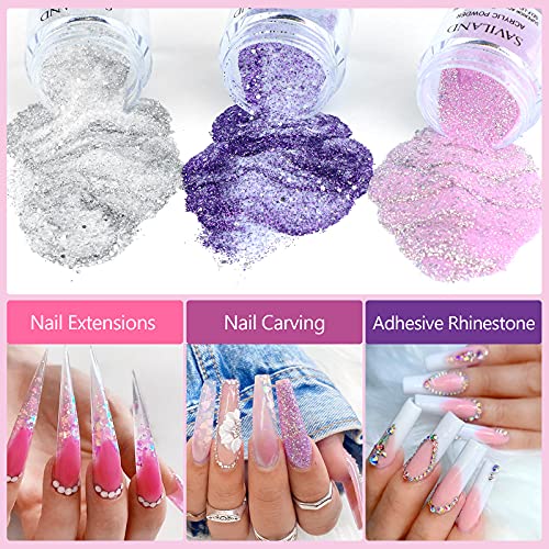 Saviland Nail Acrylic Powder Set, 10 Colors Glitter Acrylic Nail Powder