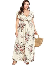 Milumia - Vestido para sol, talla grande, con cuello en V, diseño floral, estilo bohemio