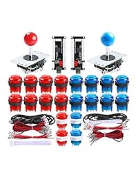 Hikig - Juego de 2 botones y palillos de arcada para jugador, 2 palillos de joyería + 20 botones de arcada LED para MAME y Raspberry Pi, color rojo + azul
