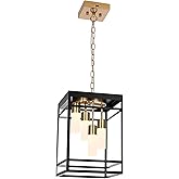 Wanluce Large 4-Light Outdoor LED Pendant Lights for Porch, Black & Brushed Brass Outdoor Chandelier 5CCT Dimmable Exterior H