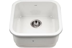 HOUZER PTB-1919 WH Platus 19 Inch Fireclay Series Undermount Square Bar Sink, Classic Design, Non Porous Surface Impervious to Cracks and Chips, White