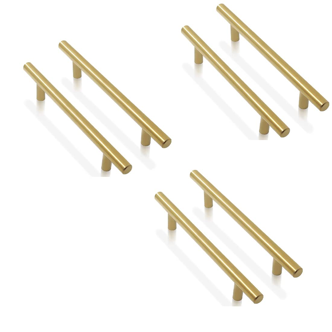 ANSIEDIO 6 Pack Gold Cabinet Handles 128mm - Kitchen Cupboard T Bar Pulls for Bathroom, Wardrobe - Stainless Steel