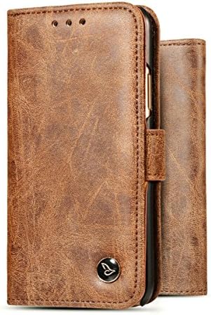 DricRoda iPhone X Case,Handmade Retro Vintage Geniune Leather Wallet Case Slim Flip Magnetic Cover for iPhone X Edition - 5.8 inch w/Durable Kicstand &amp; Multi Card Slots,Brown
