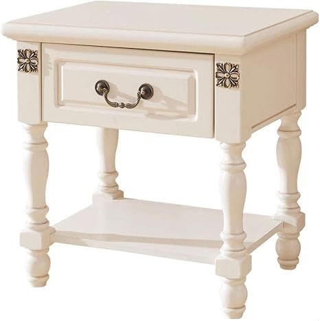 Amazon ナイトテーブルベッドサイドテーブルサイドテーブル 1つの引出しのベッドサイドテーブル 木のサイドテーブル ベッドサイドテーブル 金属のハンドルとの白 サイドテーブル オンライン通販