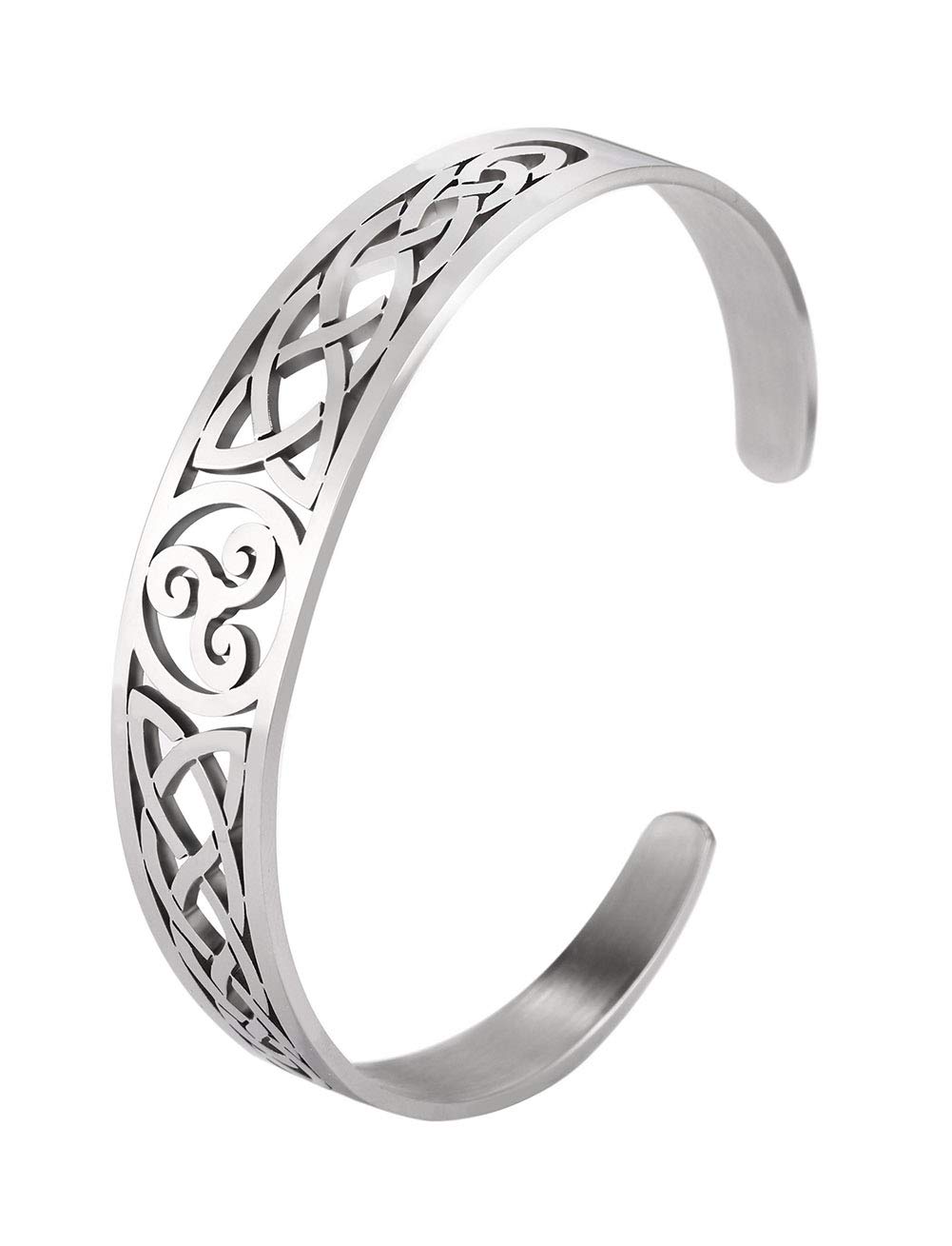 VASSAGO Nordic Viking Triskele Symbol Irish Trinity Celtic Knot Cuff Bracelet Stainless Steel Bangle Vintage Amulet Jewelry Gifts for Men Women Teens (silver)