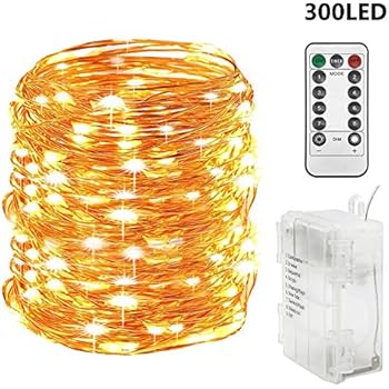 Twinkle Star 300 LED 99 FT Copper Wire String Lights Battery Operated 8 Modes with Remote, Waterproof Fairy String Lights for Indoor Outdoor Home Wedding Party Decoration, Warm White