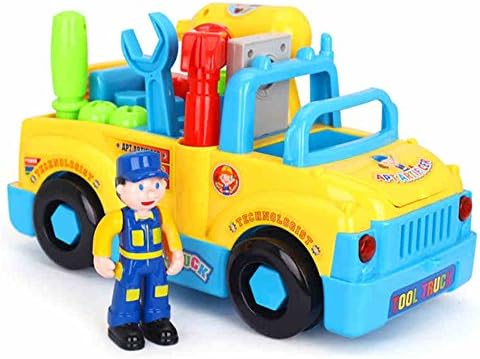 Geefia Tool Truck Toy Multifunctional Take Apart Building Toy with Electric Drill and Tools, Bump and Go, Music and Light