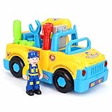 Geefia Tool Truck Toy Multifunctional Take Apart Building Toy with Electric Drill and Tools, Bump and Go, Music and Light