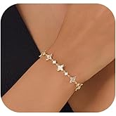 Dainty Gold Silver Bracelet for Women Trendy Non Tarnish 14K Gold Plated Cubic Zirconia Bracelet Simple Butterfly Flower Cubic Zirconia Bracelets Jewelry Gift for Women