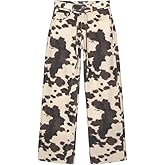 Cow Print Pants Women Men Loose Wide Leg Jeans Loose Fit High Waisted Straight Leg Vintage Baggy Denim Pants