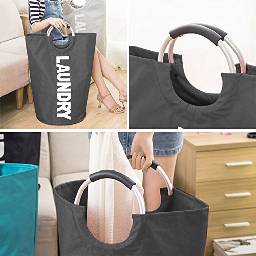 BAYCHEER 600D Oxford Waterproof 60L Large Capacity Collapsible Foldable Laundry Basket/Hamper/ Clothes Bag/Washing Bin with Alloy Handle for Heavy Duty, Clothes, Books, Toys Storage, College, Camping