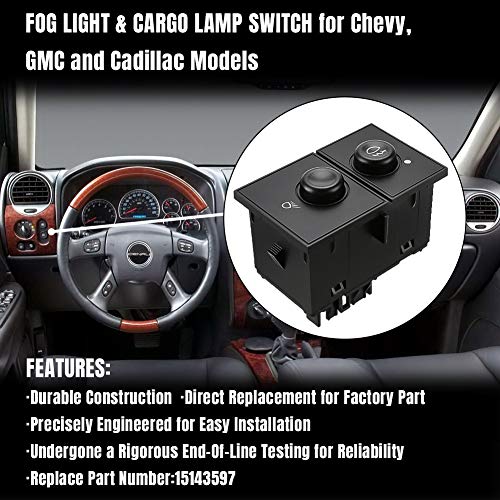 Fog Light Switch & Cargo Lamp Switch For 2003-2006 Cadillac Escalade, Chevy Silverado & GMC Sierra - Replaces 15143597 15076588