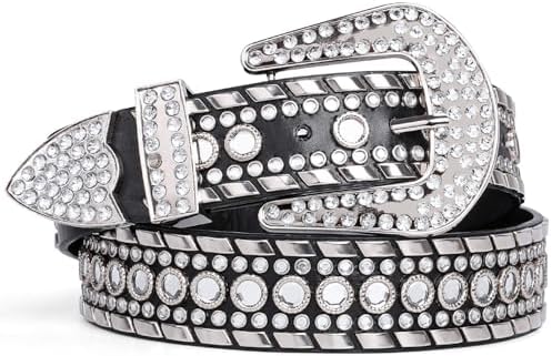 Rhinestone Studded Leather Western Belt M L 38-42 Boho Cowgirl Bling Rodeo Gray Mealah Women main image 4