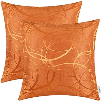 CaliTime Pack of 2 Cushion Covers Throw Pillow Cases Shells for Couch Sofa Home Decor Modern Shining & Dull Contrast Circles Rings Geometric 18 X 18 Inches Bright Orange